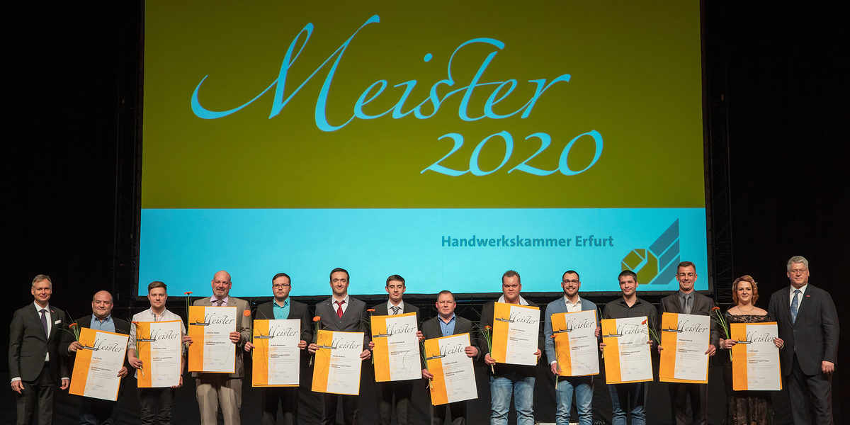 08.02.2020, Erfurt: Meisterfeier der Handwerkskammer Erfurt auf der Messe. 08.02.2020, Erfurt: Meisterfeier der Handwerkskammer Erfurt auf der Messe. Schlagwort(e): lth Handwerk Meister