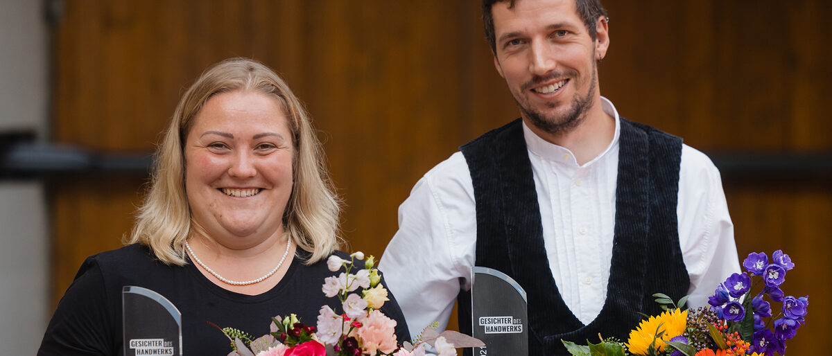 Sandra Jacobs und Steffen Mautschke freuen sich über den Sieg der "Gesichter des Handwerks" Finale Gesichter des Handwerks Schlagwort(e): lth
