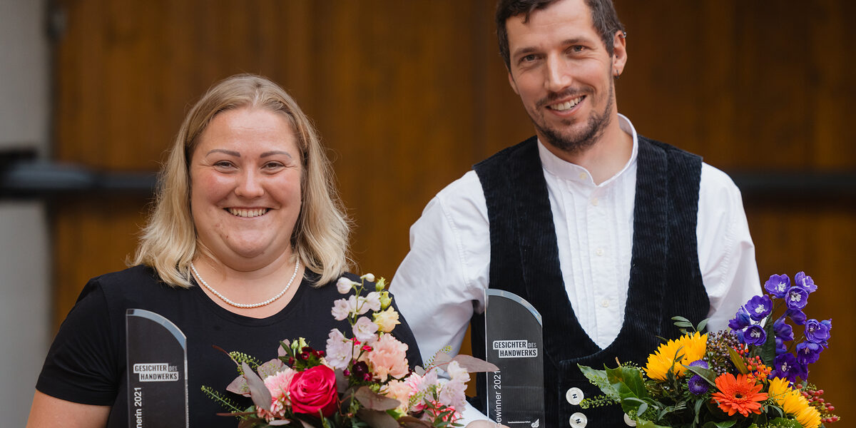 Sandra Jacobs und Steffen Mautschke freuen sich über den Sieg der "Gesichter des Handwerks" Finale Gesichter des Handwerks Schlagwort(e): lth