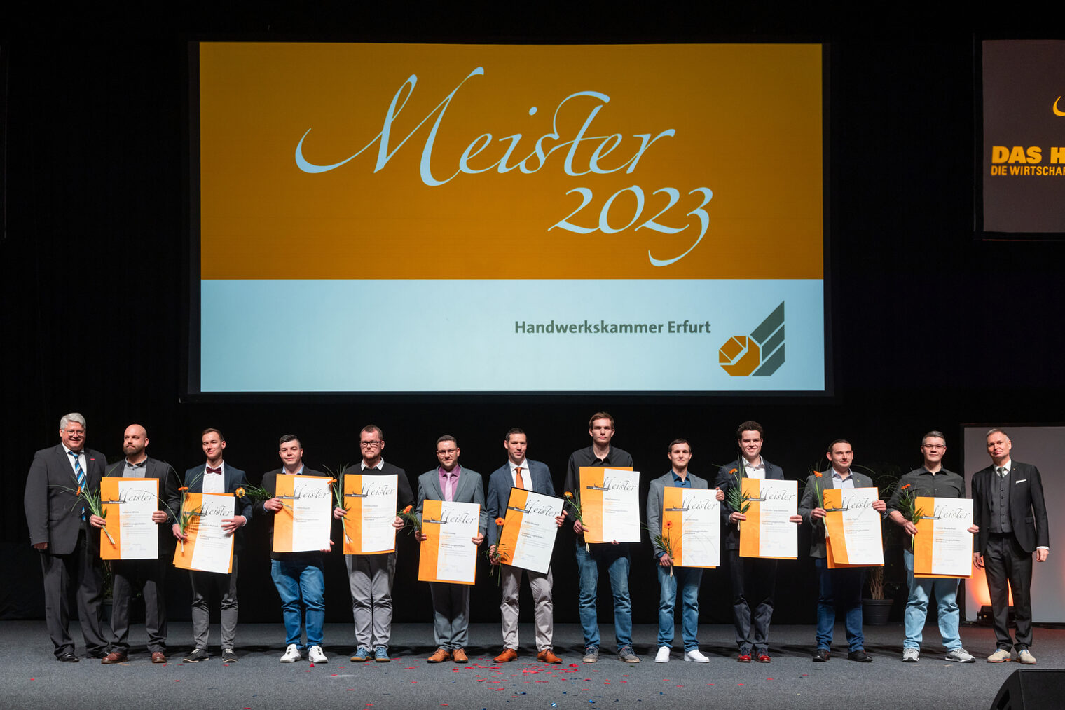 277 Jungmeisterinnen und Jungmeister im Handwerk ausgezeichnet - Meisterfeier 2023 der Handwerkskammer Erfurt in der Messehalle 1 der Messe Erfurt am Sonnabend, 11. Februar 2023 Meisterfeier der Handwerkskammer Erfurt in der Messehalle 1. Schlagwort(e): lth Handwerk