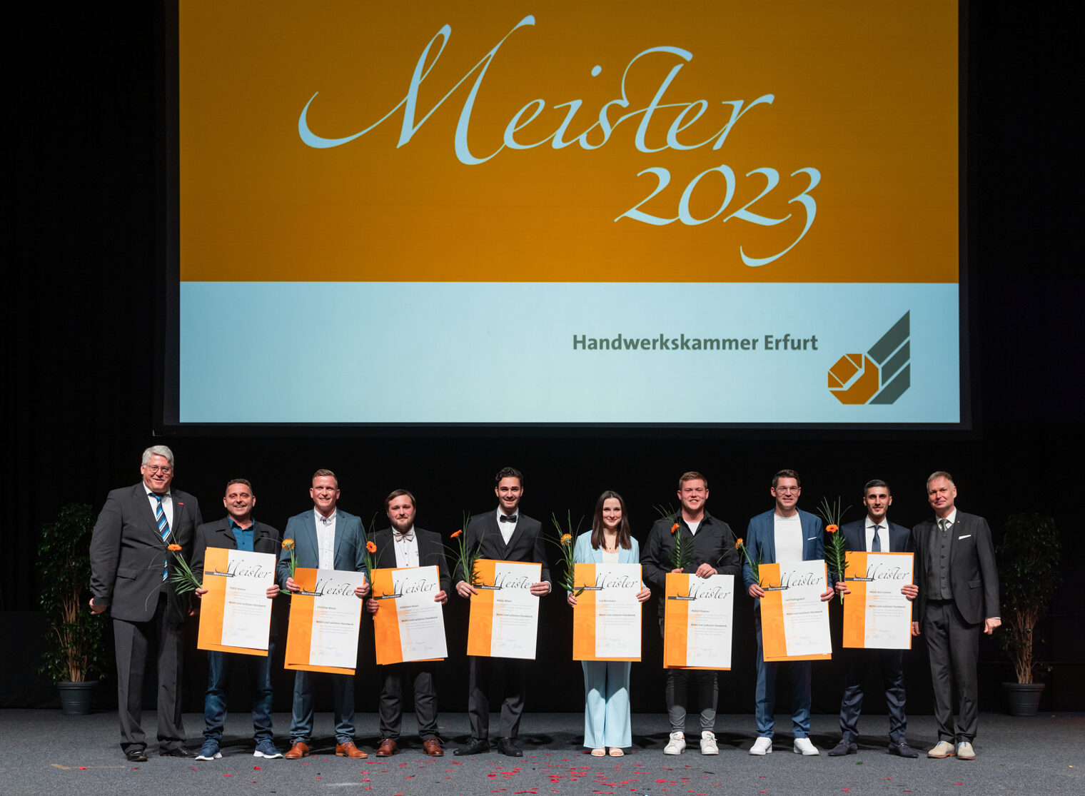 277 Jungmeisterinnen und Jungmeister im Handwerk ausgezeichnet - Meisterfeier 2023 der Handwerkskammer Erfurt in der Messehalle 1 der Messe Erfurt am Sonnabend, 11. Februar 2023 Meisterfeier der Handwerkskammer Erfurt in der Messehalle 1. Schlagwort(e): lth Handwerk