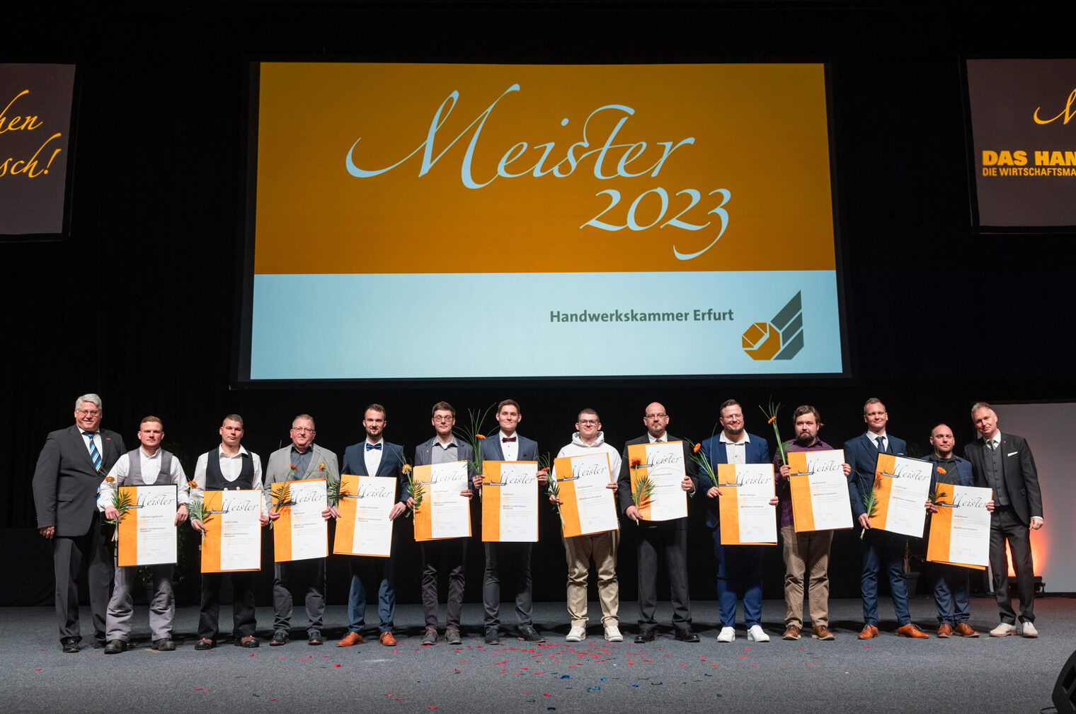 277 Jungmeisterinnen und Jungmeister im Handwerk ausgezeichnet - Meisterfeier 2023 der Handwerkskammer Erfurt in der Messehalle 1 der Messe Erfurt am Sonnabend, 11. Februar 2023 Meisterfeier der Handwerkskammer Erfurt in der Messehalle 1. Schlagwort(e): lth Handwerk