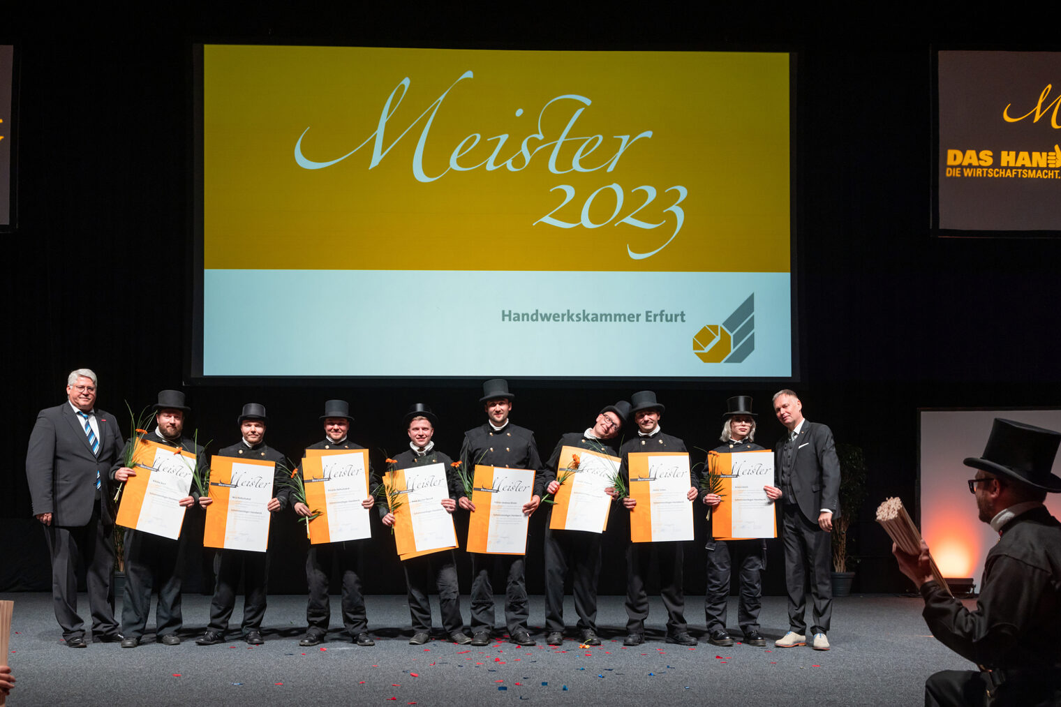 277 Jungmeisterinnen und Jungmeister im Handwerk ausgezeichnet - Meisterfeier 2023 der Handwerkskammer Erfurt in der Messehalle 1 der Messe Erfurt am Sonnabend, 11. Februar 2023 Meisterfeier der Handwerkskammer Erfurt in der Messehalle 1. Schlagwort(e): lth Handwerk