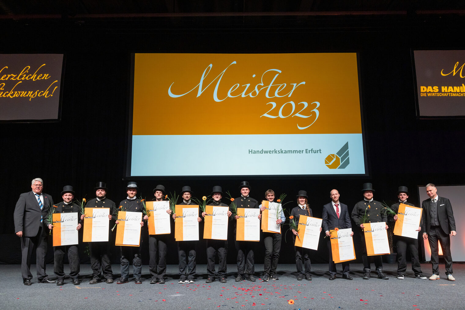 277 Jungmeisterinnen und Jungmeister im Handwerk ausgezeichnet - Meisterfeier 2023 der Handwerkskammer Erfurt in der Messehalle 1 der Messe Erfurt am Sonnabend, 11. Februar 2023 Meisterfeier der Handwerkskammer Erfurt in der Messehalle 1. Schlagwort(e): lth Handwerk