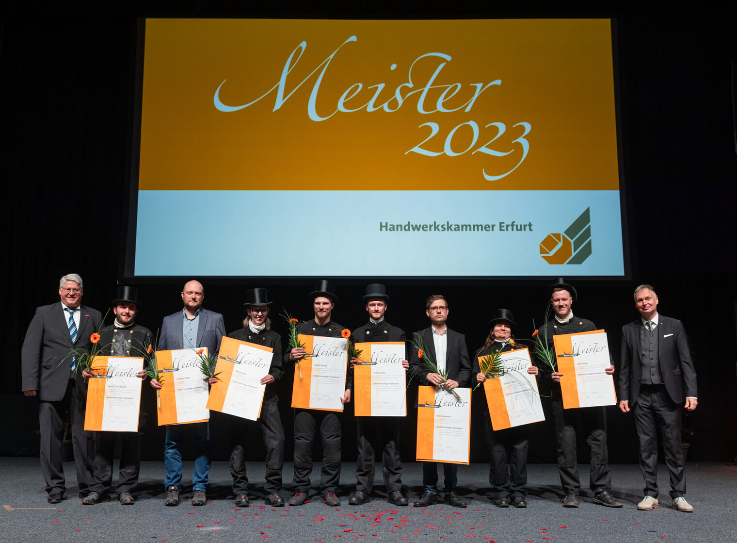 277 Jungmeisterinnen und Jungmeister im Handwerk ausgezeichnet - Meisterfeier 2023 der Handwerkskammer Erfurt in der Messehalle 1 der Messe Erfurt am Sonnabend, 11. Februar 2023 Meisterfeier der Handwerkskammer Erfurt in der Messehalle 1. Schlagwort(e): lth Handwerk