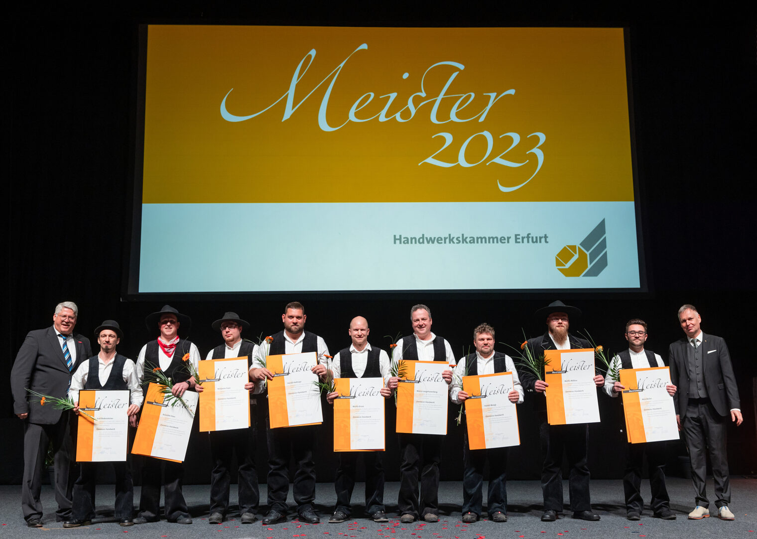 277 Jungmeisterinnen und Jungmeister im Handwerk ausgezeichnet - Meisterfeier 2023 der Handwerkskammer Erfurt in der Messehalle 1 der Messe Erfurt am Sonnabend, 11. Februar 2023 Meisterfeier der Handwerkskammer Erfurt in der Messehalle 1. Schlagwort(e): lth Handwerk