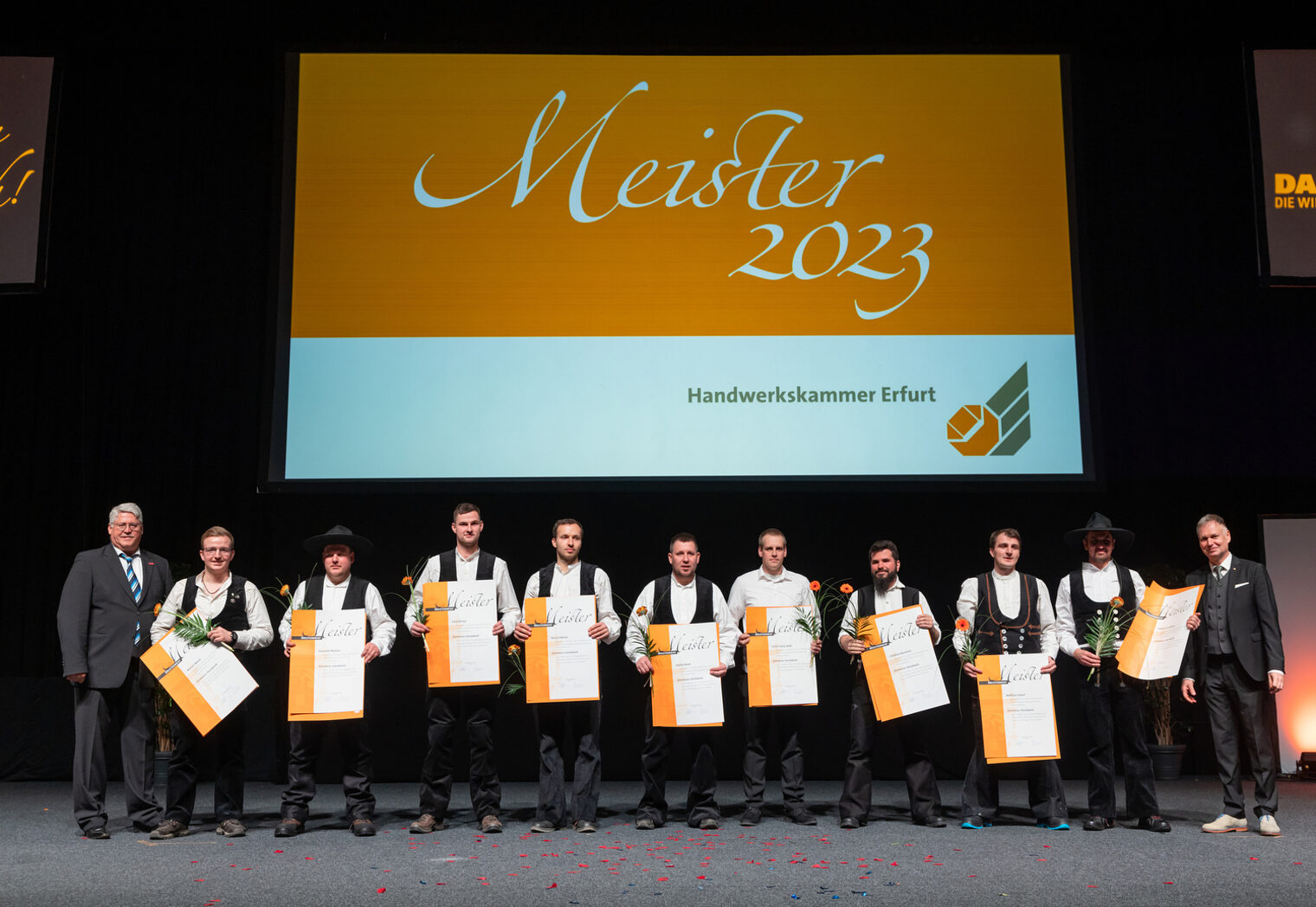 277 Jungmeisterinnen und Jungmeister im Handwerk ausgezeichnet - Meisterfeier 2023 der Handwerkskammer Erfurt in der Messehalle 1 der Messe Erfurt am Sonnabend, 11. Februar 2023 Meisterfeier der Handwerkskammer Erfurt in der Messehalle 1. Schlagwort(e): lth Handwerk